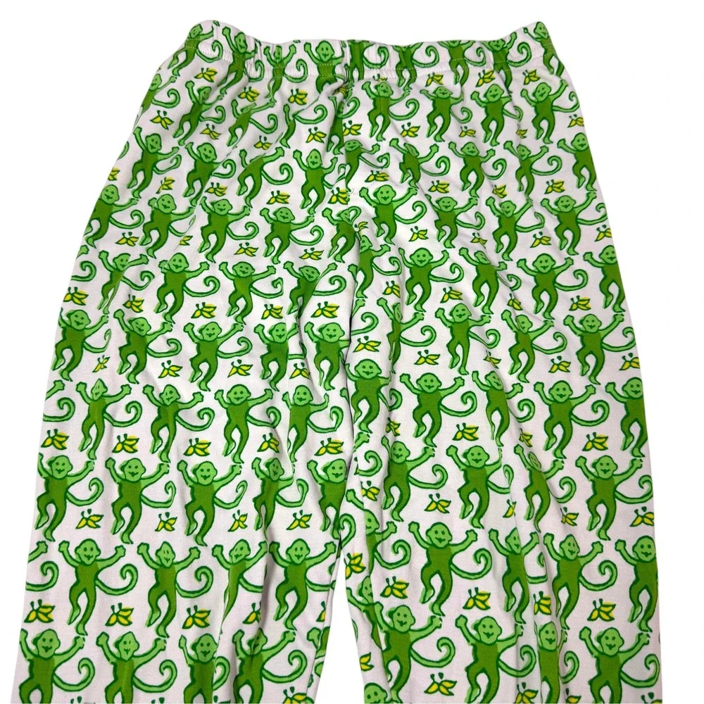Roller Rabbit Monkey Pajama Set Kids Size 12 Green Pima Cotton Made Peru PJ